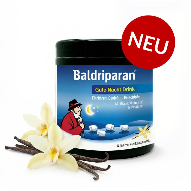 Baldriparan Gute Nacht Drink – neuer Schlafdrink mit Glycin, Vitamin B6 und Melatonin, natürlicher Vanillegeschmack